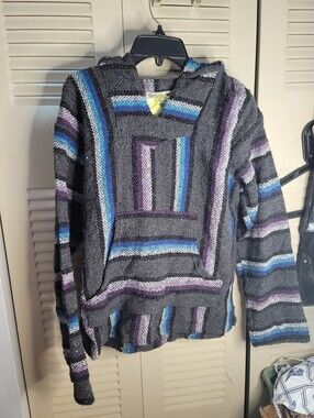 Iguana Jack Baja Woven Hoodie Pullover Beach Boho Hippie size Small Unisex